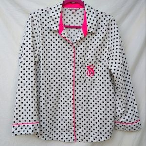 Victoria's Secret White & Black Polka Dot PJ Top Small